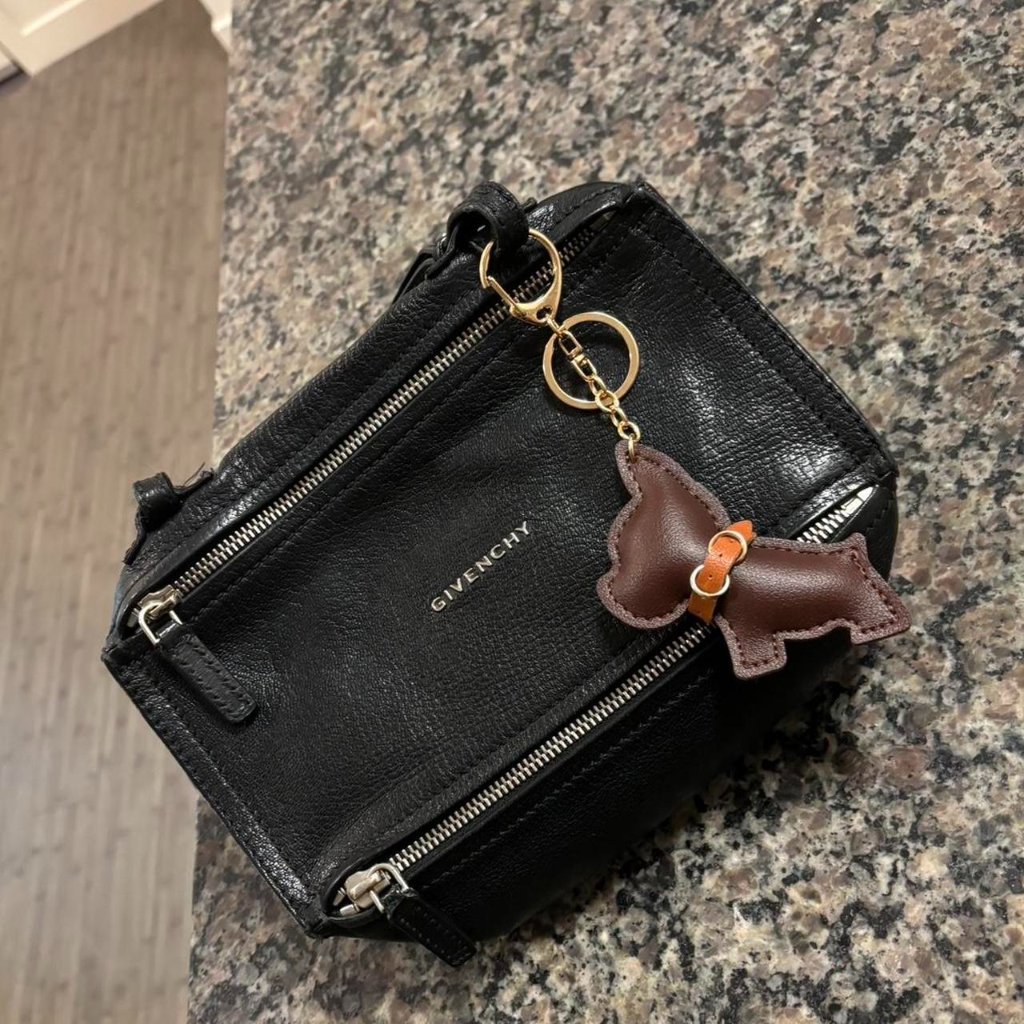 The Roxy Brown Leather Terrier Hanging Keychain For Bag Or Car